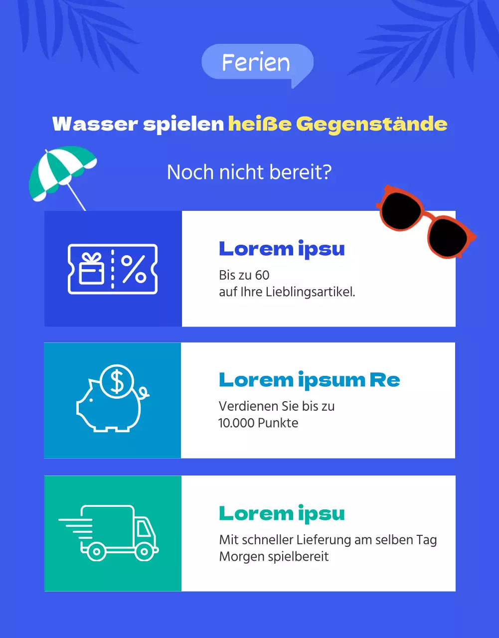 Werben Sie für Ihren Sommerschlussverkauf mit blauen und gelben Farbtupfern