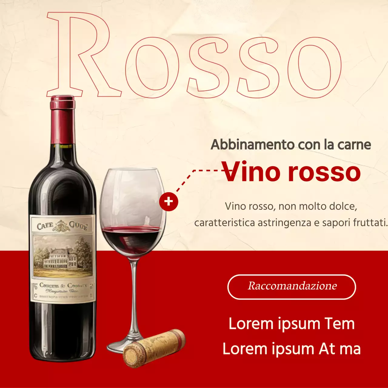 Posta per l'abbinamento del vino vintage con accenti rossi e kaki