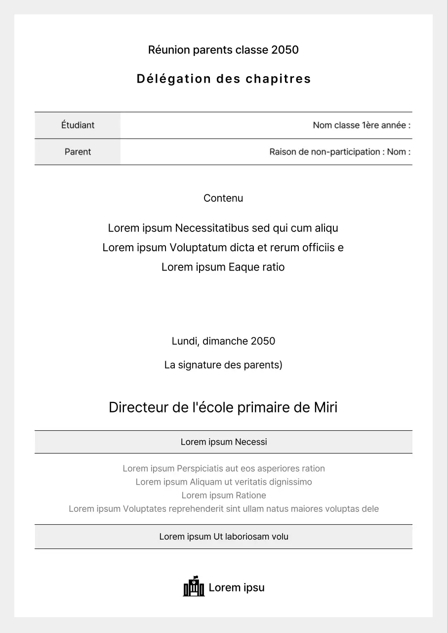 Document de procuration de l'organe de gouvernance des parents sur fond gris