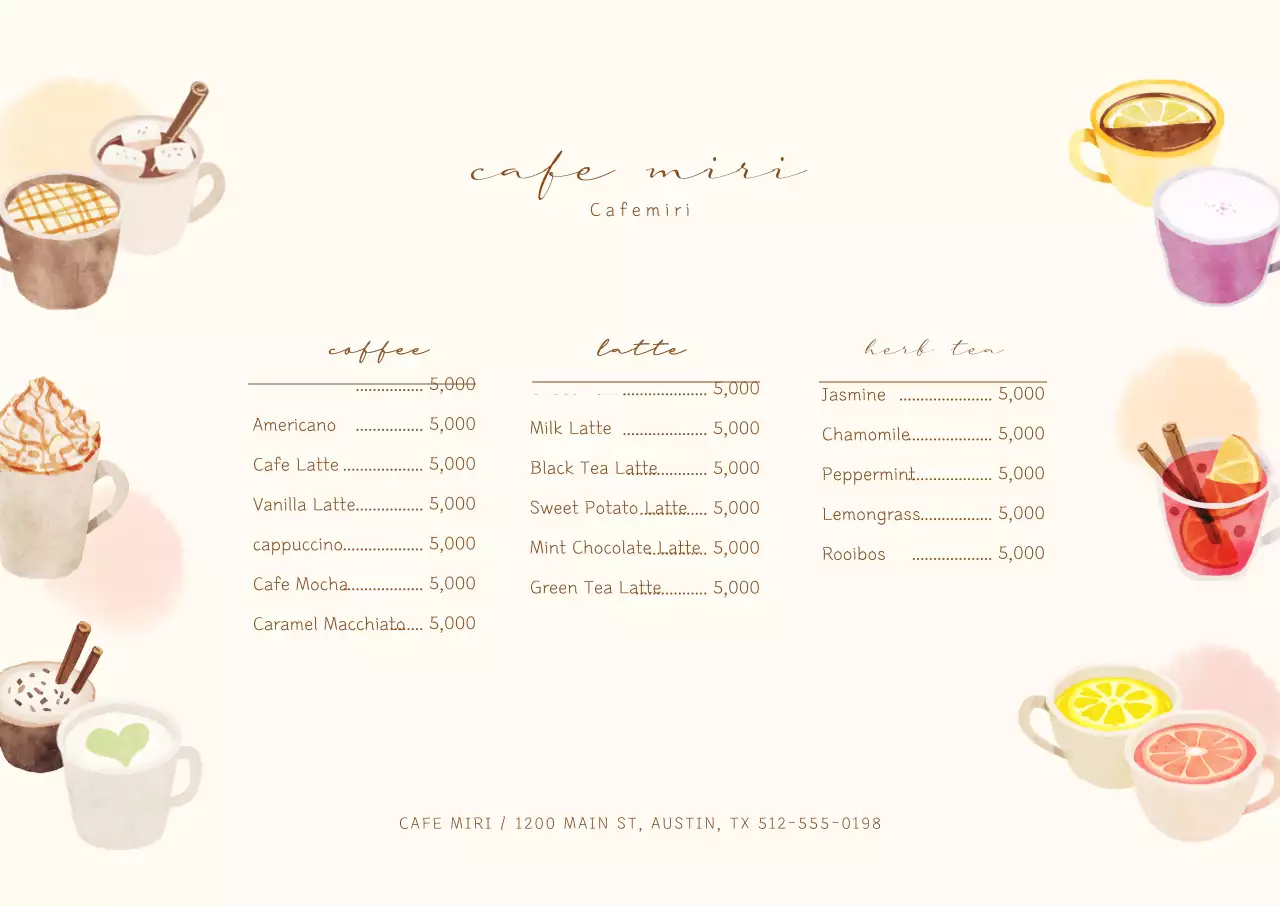 Illustrated Cafe Menu