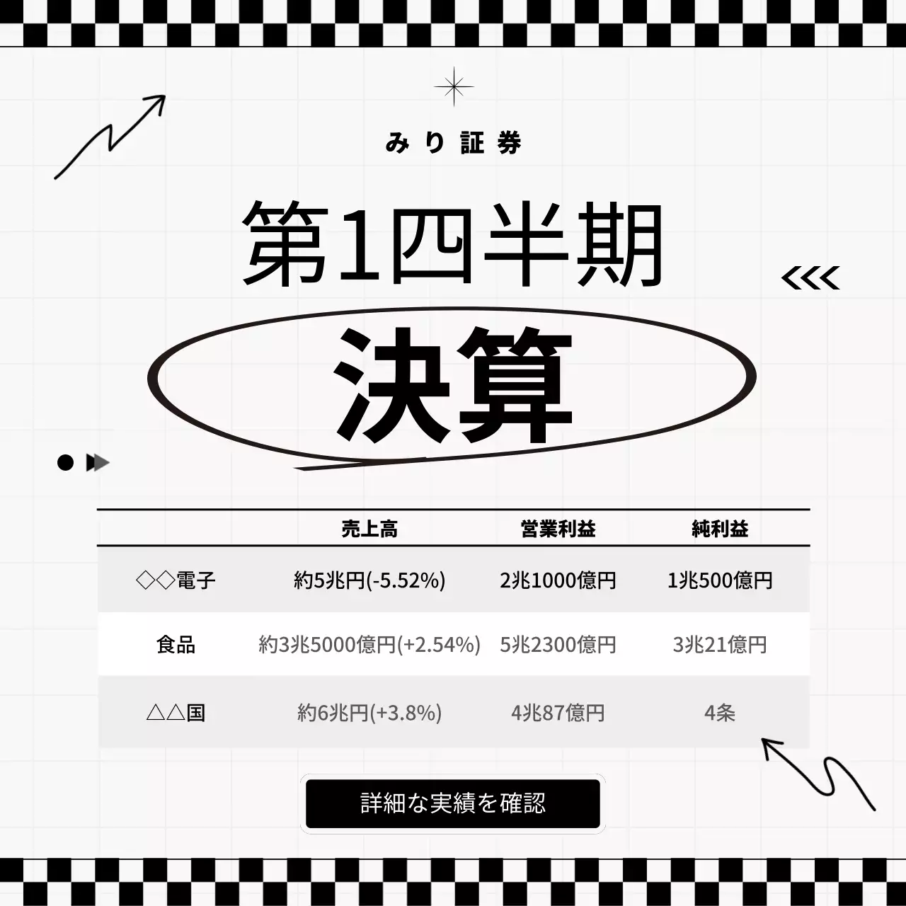 白黒 シンプル 決算 報告書 SNS投稿 正方形