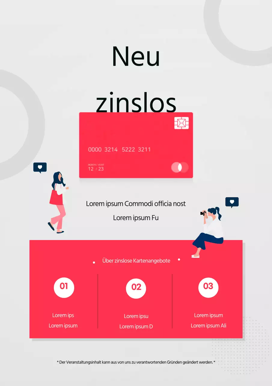 Werbung für eine einfache Veranstaltung zu den Zinssätzen von rosa und blauen Kartenunternehmen