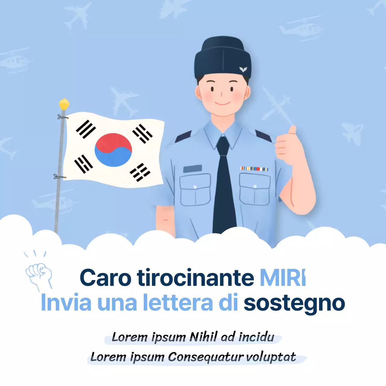 Lettera di incoraggiamento per cadetti dell'Aeronautica Militare in tonalità blu chiaro