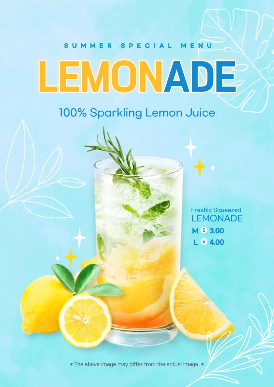 Blue Modern Lemonade Menu Poster