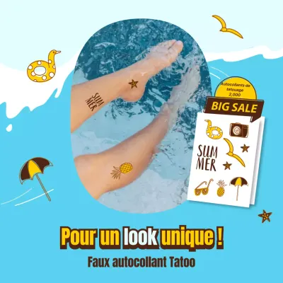 Faux stickers de tatouage avec un concept d'illustration d'une joyeuse vague océanique d'été