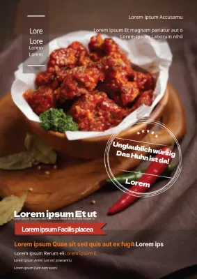 Werbeflyer für ein Hähnchenrestaurant mit einfachem, fotoorientiertem Design