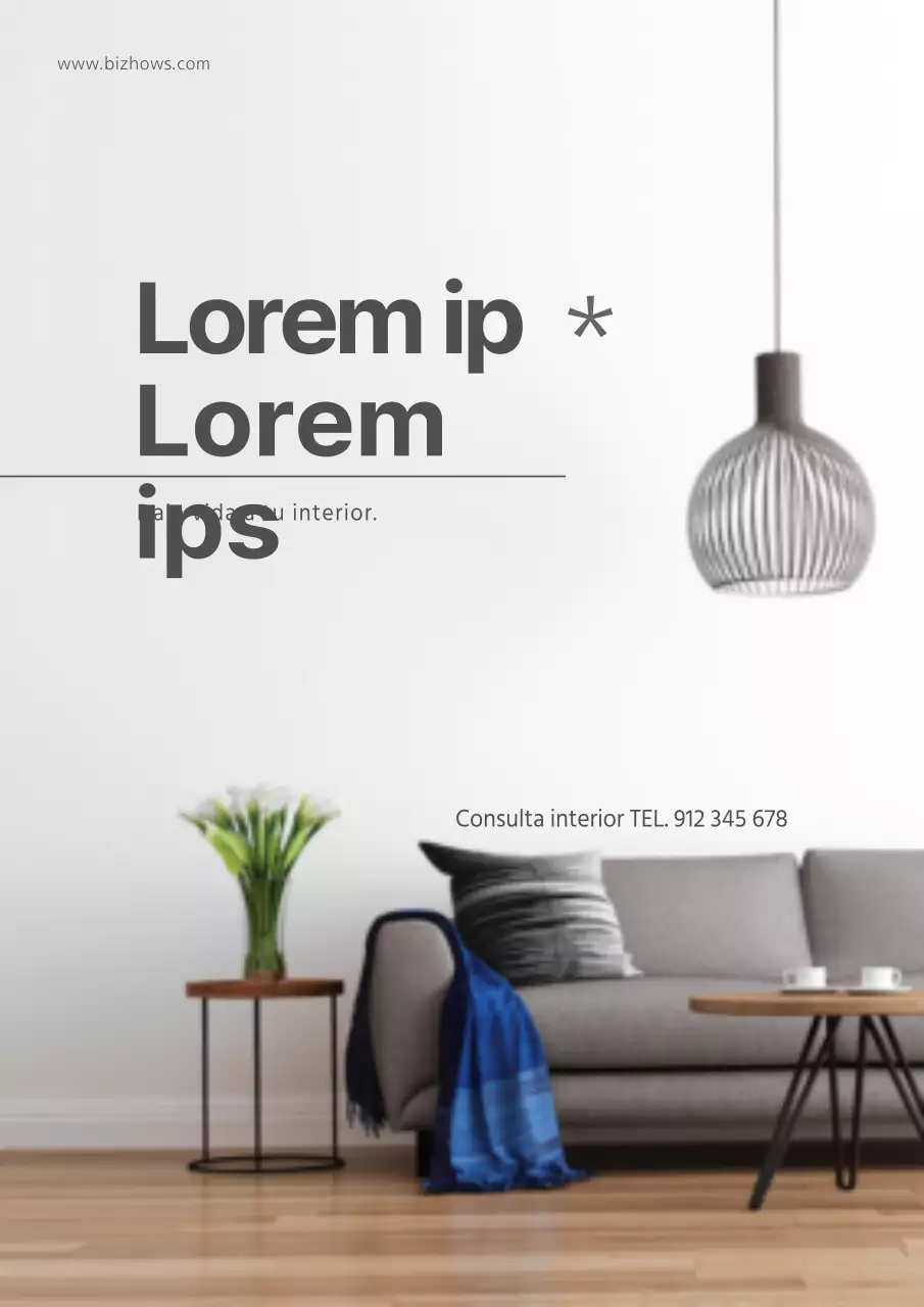 Promociona una empresa de interiores sencillos con fotos de interiores de salones modernos grises