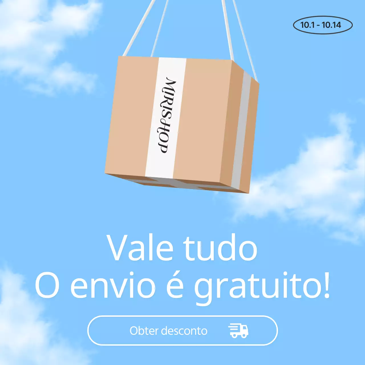 Promoção simples de envio gratuito em azul claro e bege