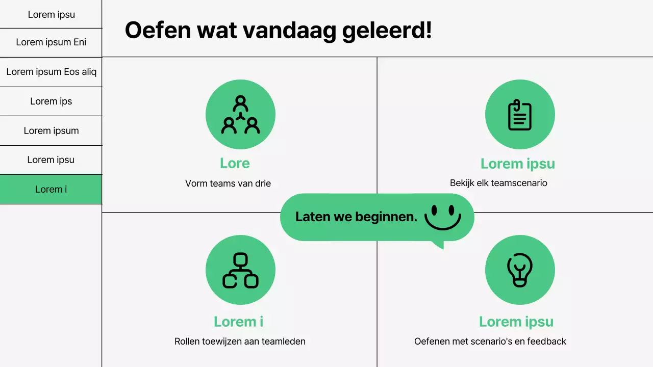 Basiscommunicatievaardigheidstraining in groen en wit