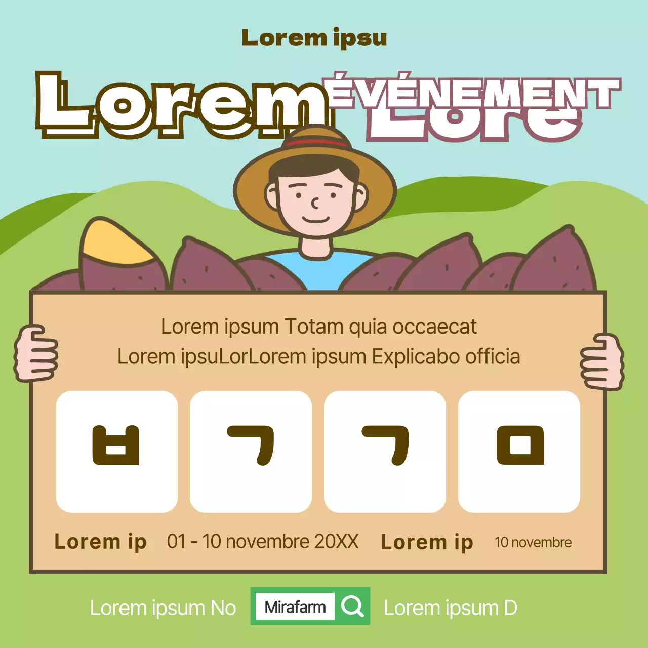 Illustration de patates douces vertes et mignonnes Automne Superhero Event Instagram Social Media