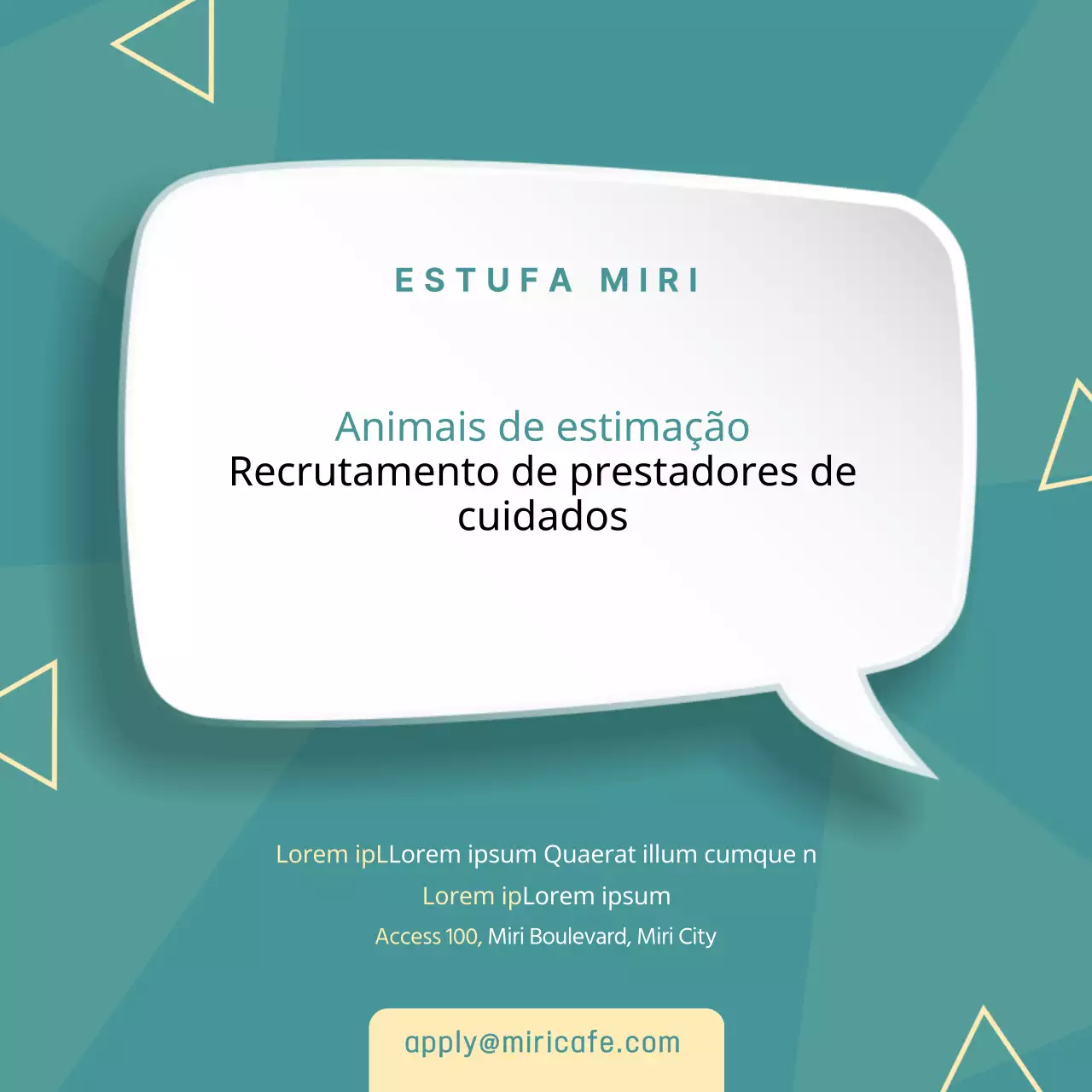 Anúncio de emprego com fundo turquesa e padrão triangular V2
