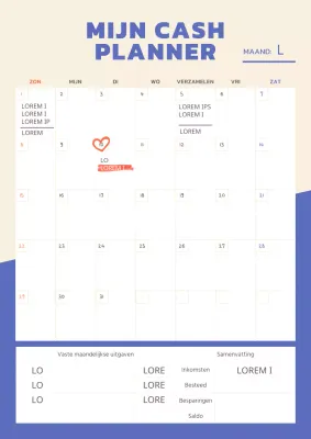 Eenvoudige maandelijkse uitgavenlijst met blauwe en rode titels