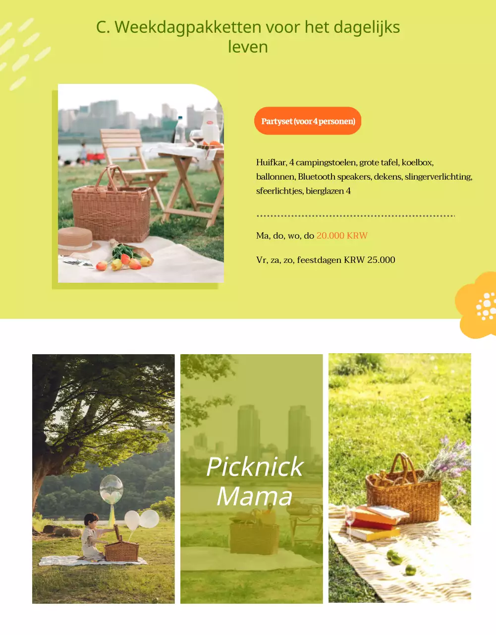 Heldere groene picknickverhuur details