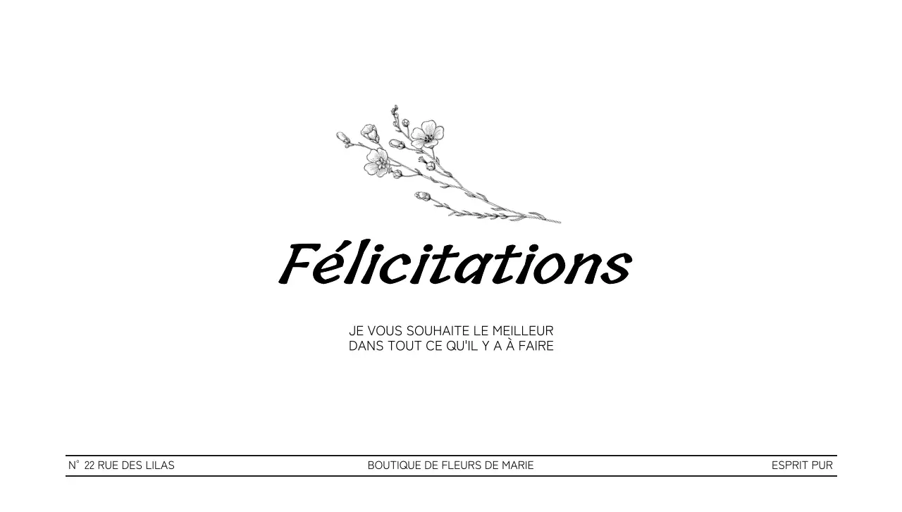 Cadeau de félicitations d'un fleuriste avec illustration de ligne florale noire