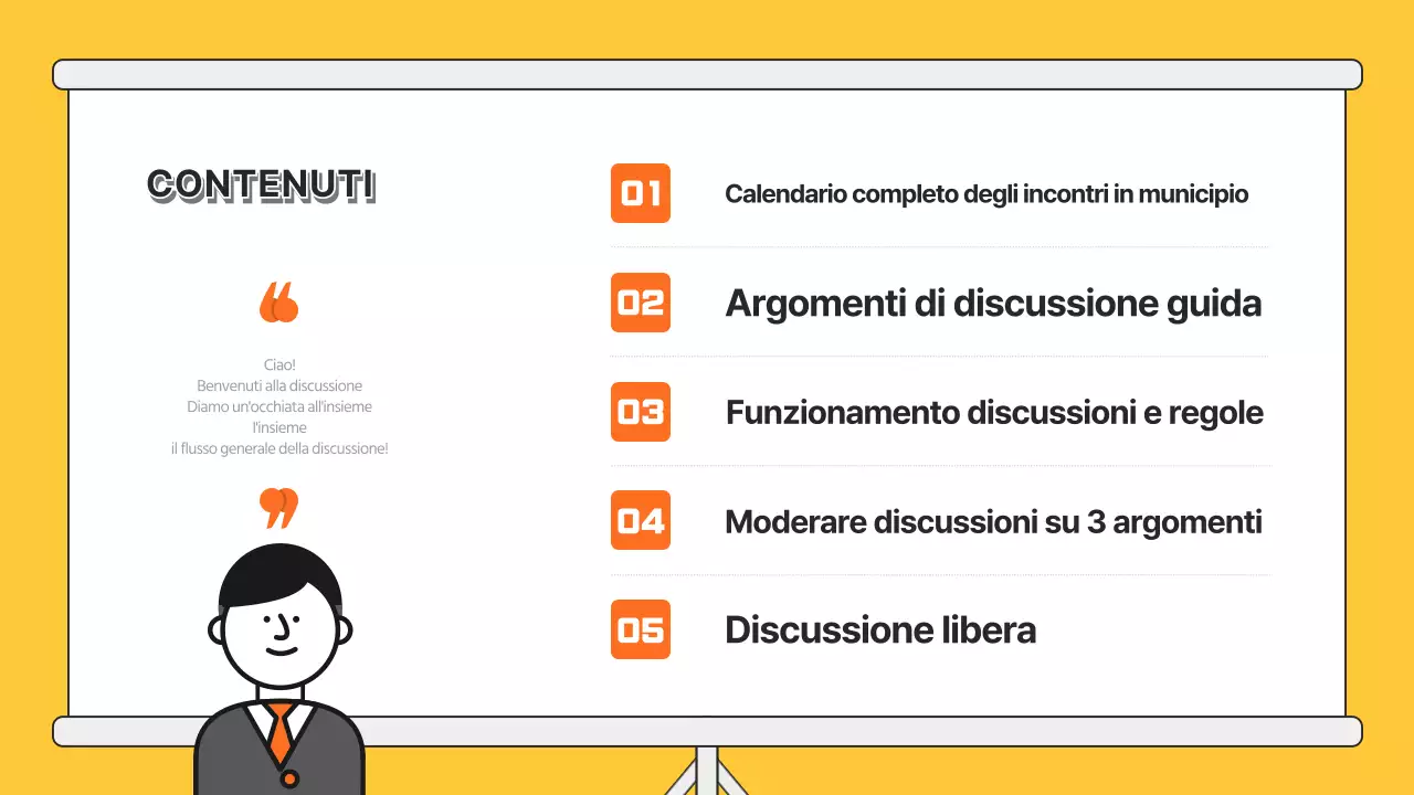 Presentazione della discussione con illustrazione arancione