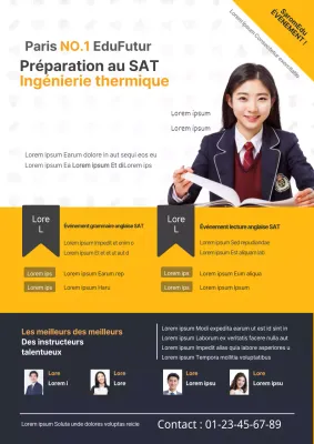 Faites la promotion des cours à venir de votre école avec une photo d'étudiant en bleu et noir.