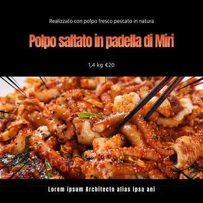 Polpo stir-fry menu social media piazza con sfondo nero