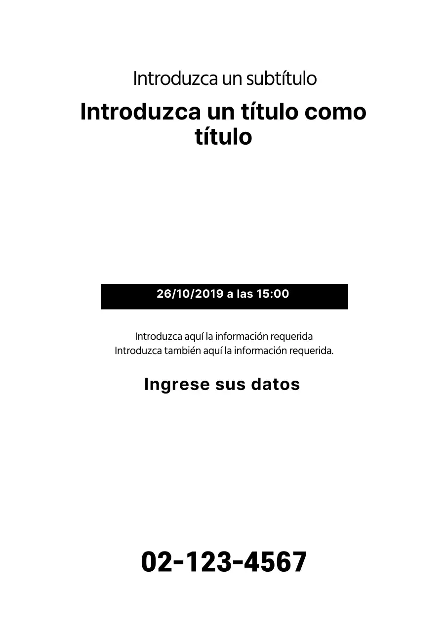 Diseño sencillo de folleto promocional en blanco y negro