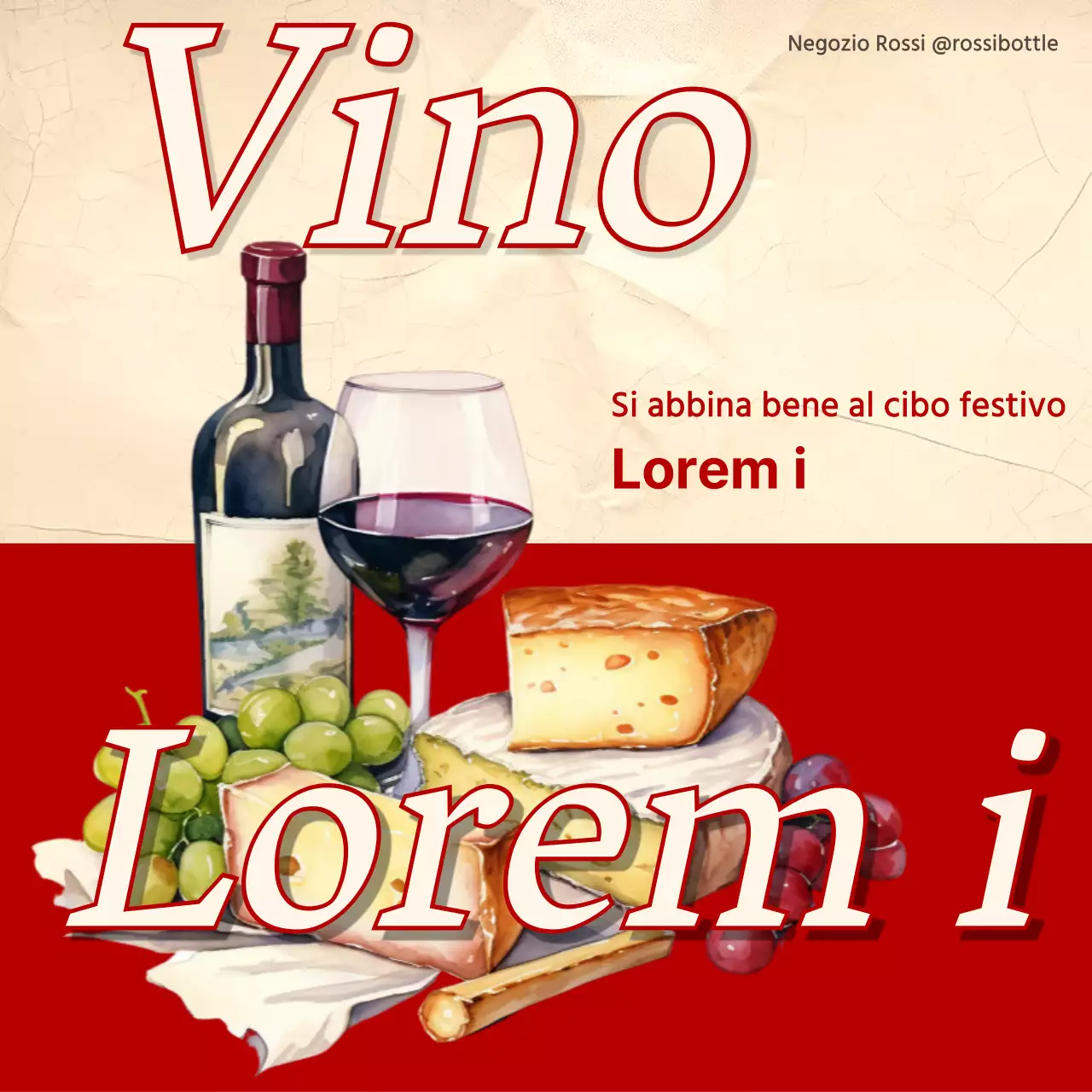 Posta per l'abbinamento del vino vintage con accenti rossi e kaki