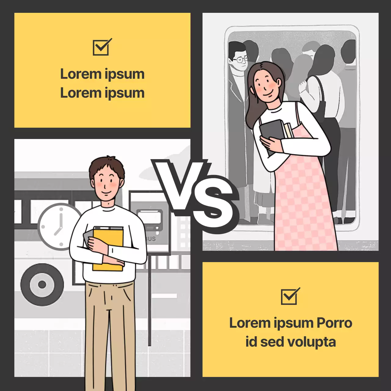 Bus rectangulaire ou métro pour aller à l'école