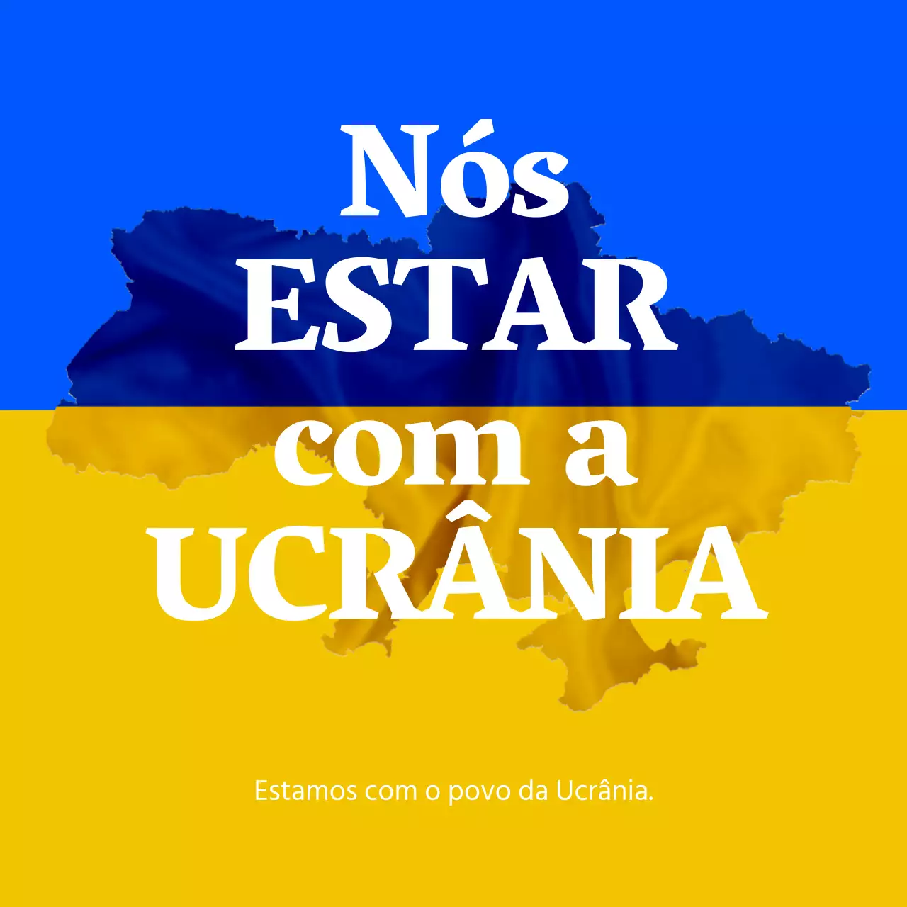 Mensagem anti-guerra numa imagem amarela e azul do mapa da Ucrânia