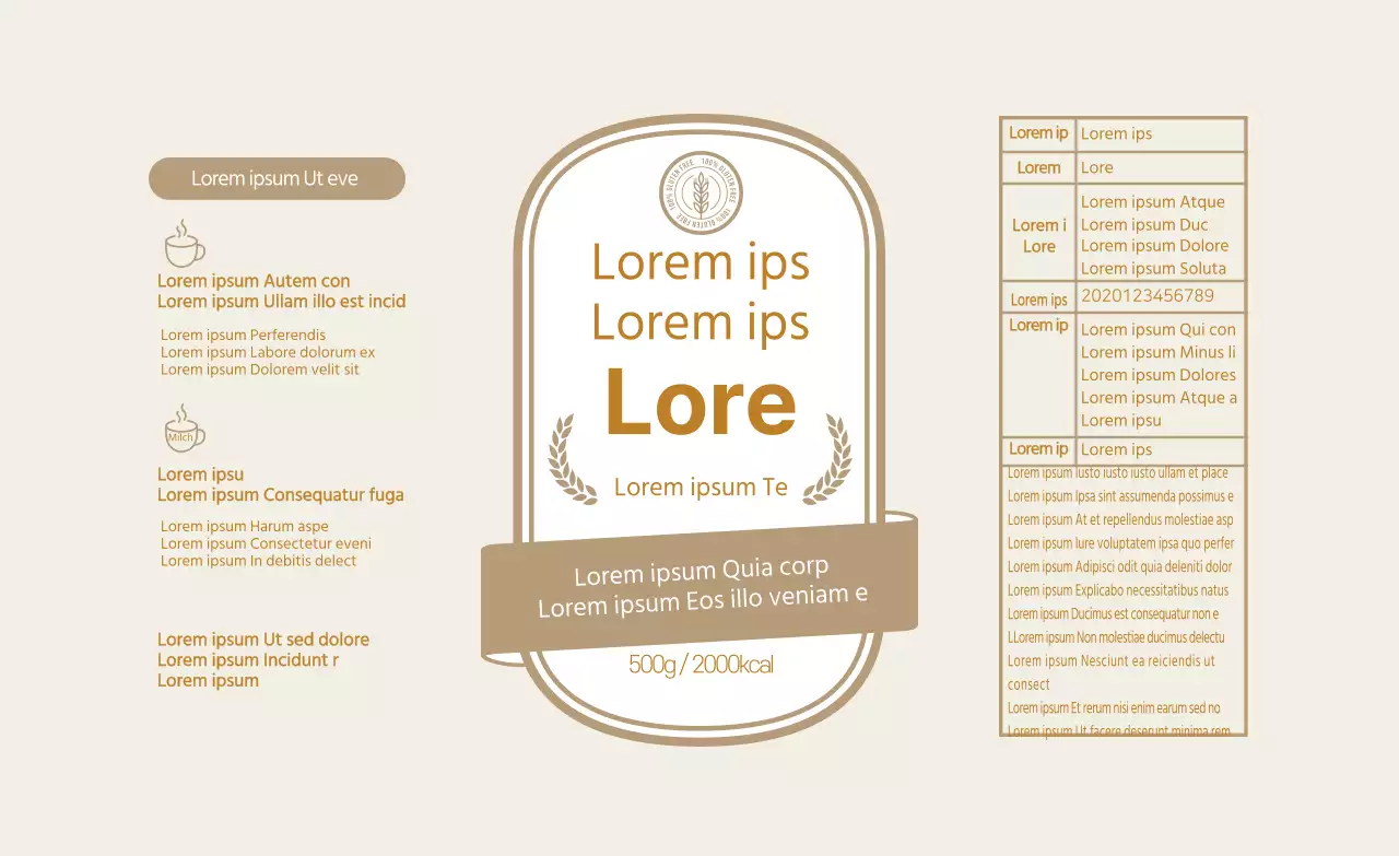 Beigefarbenes Vintage-Etikett in Hafermehl