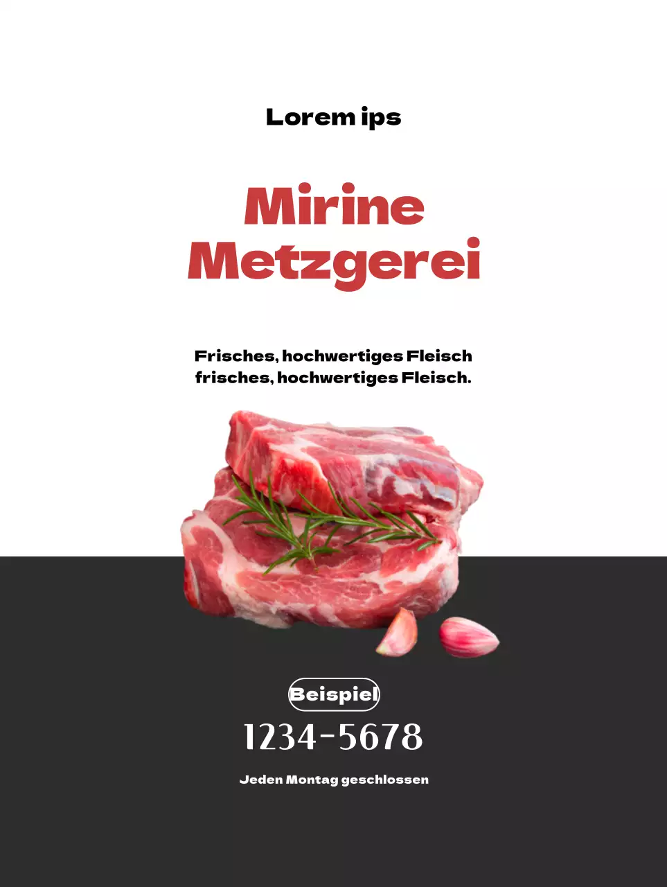 Bewerben Sie Ihre Metzgerei mit einem sauberen weiß-grauen Look