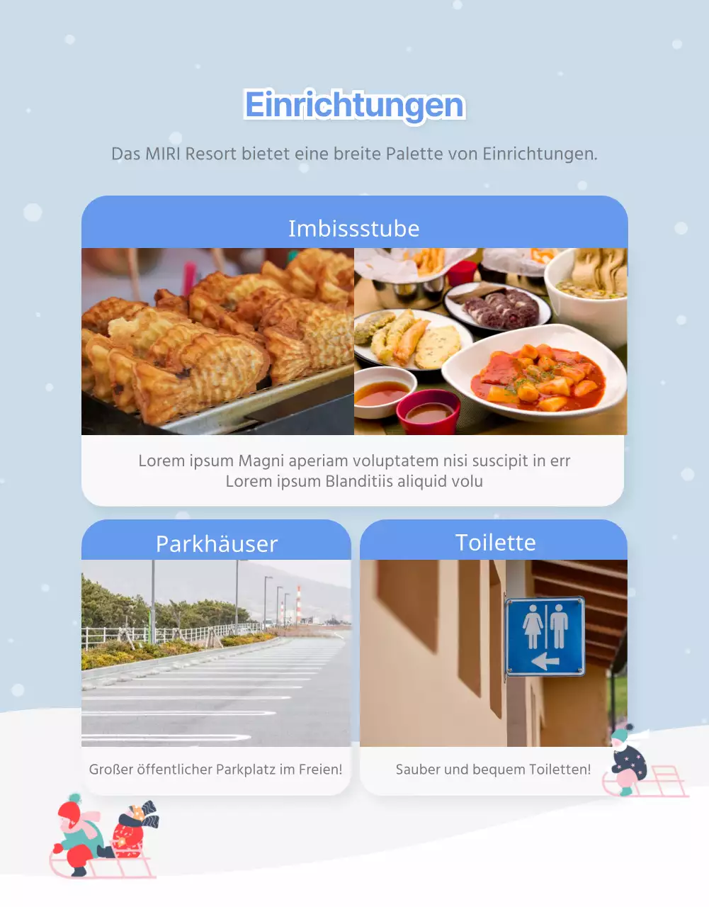 Weißer und blauer winterlicher Rodelberg Detailseite