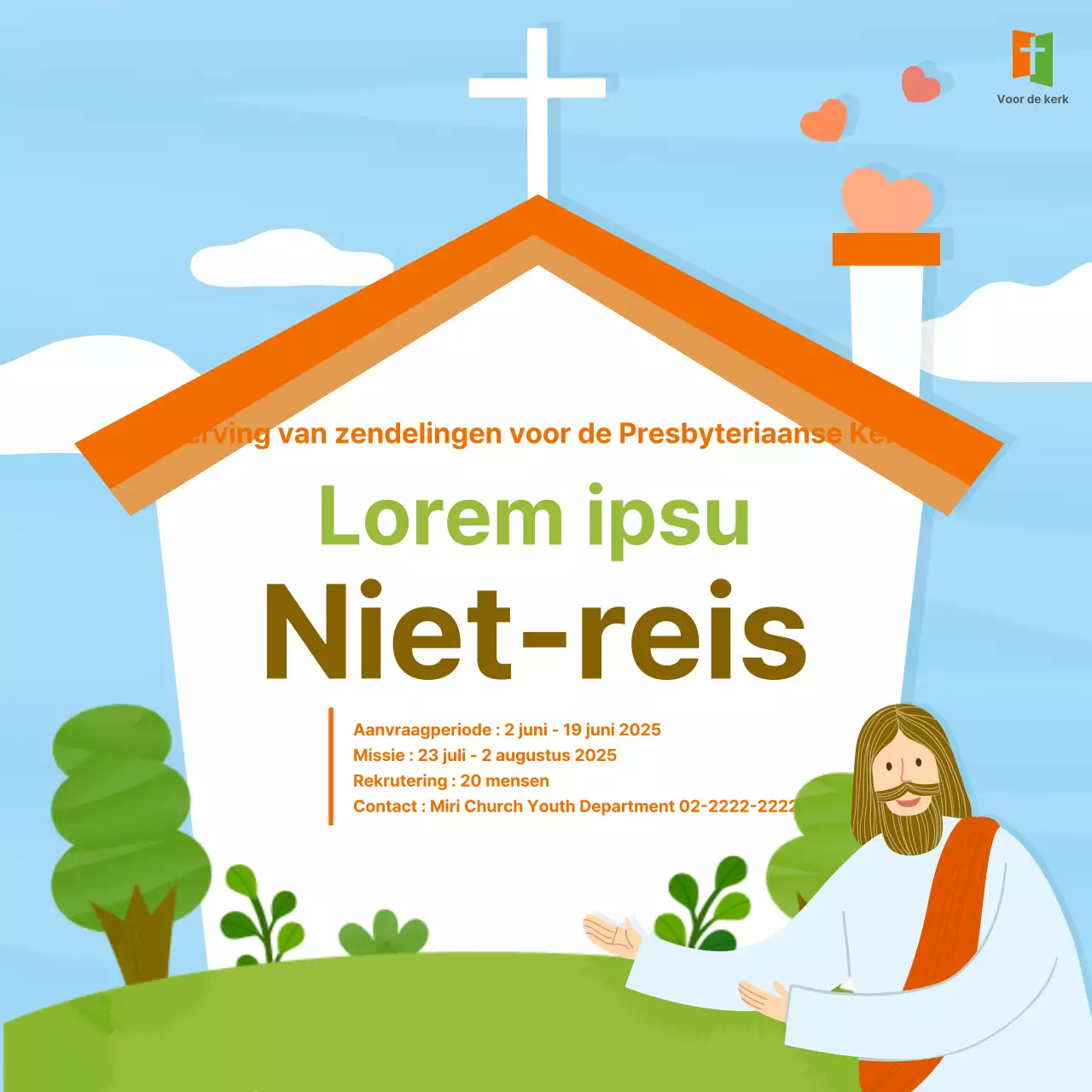 Zendingsvisiereizen op korte termijn promoten met een achtergrond van een kerkgebouw