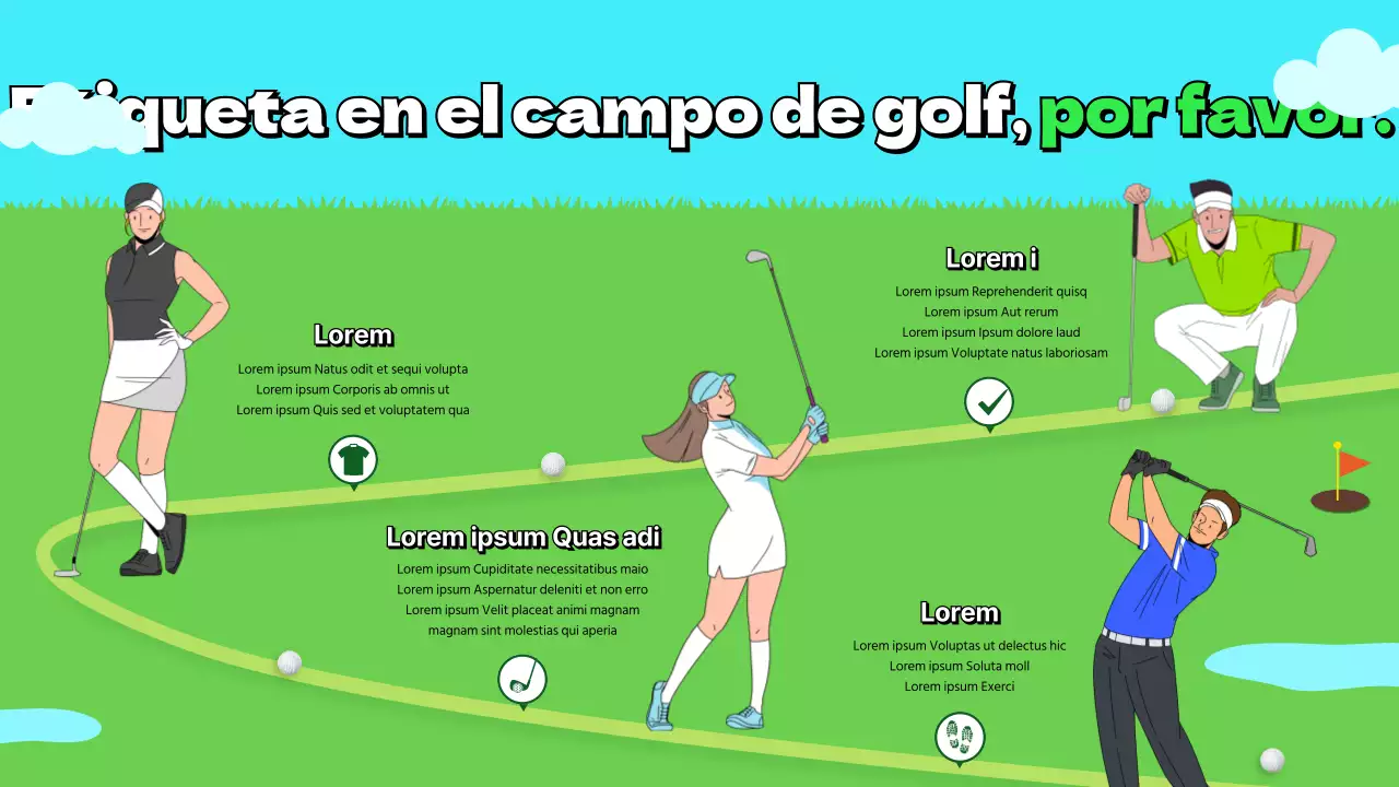 Concepto de etiqueta en un campo de golf con ilustración de un campo de golf verde