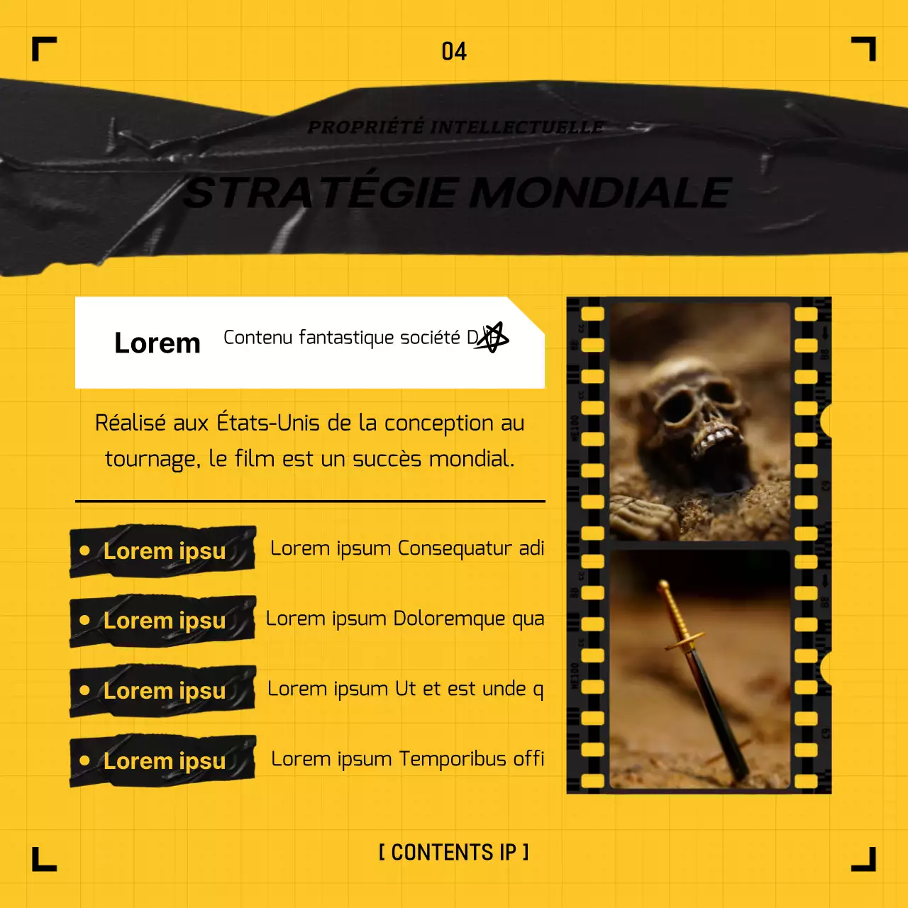 Concept de bande vidéo jaune et noire IP Copyright