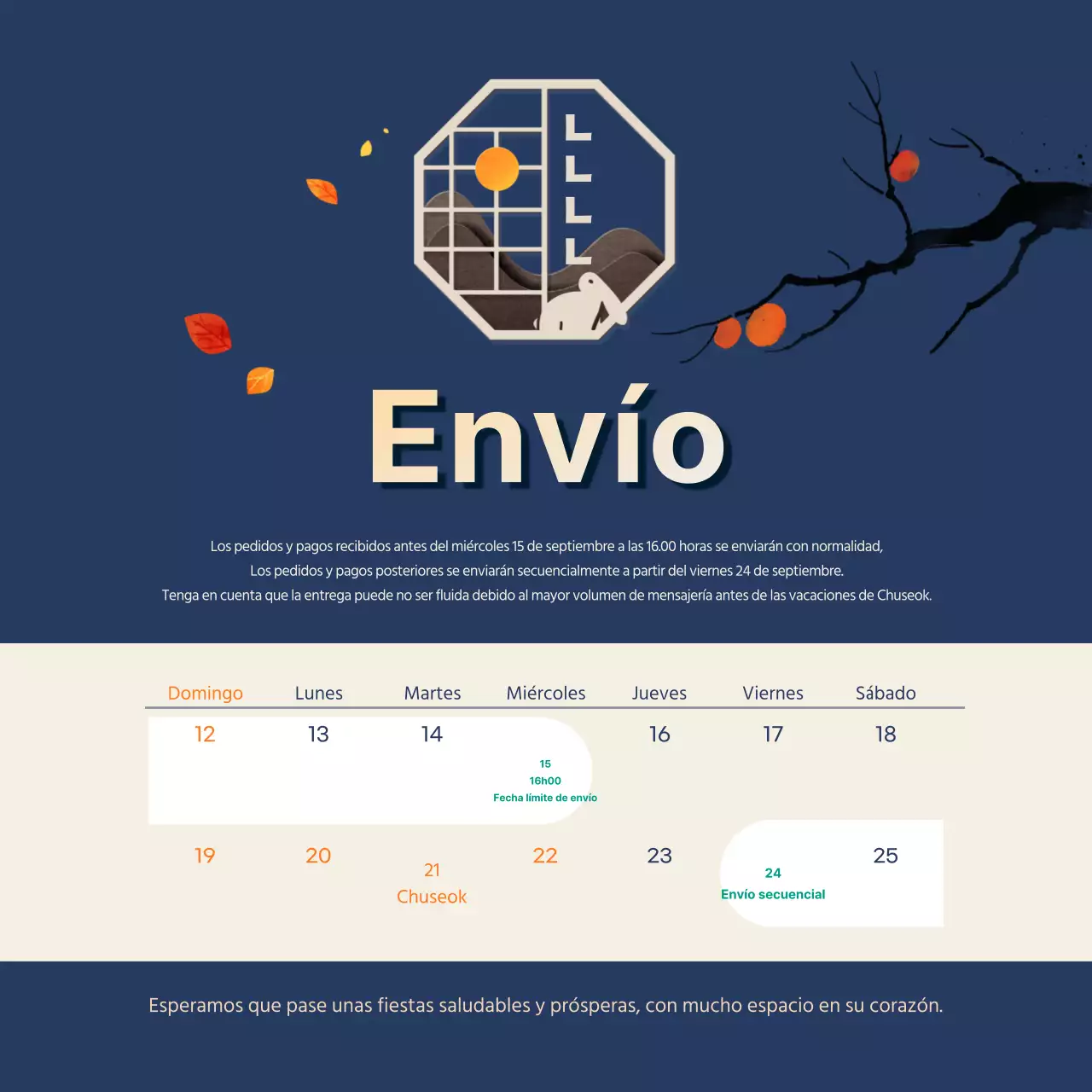 Carta de entrega de Acción de Gracias en color azul marino