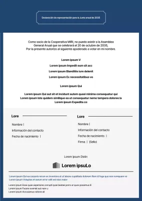 Declaración de representación para la Junta General Anual en azul y gris