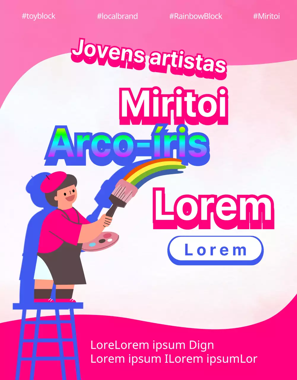 Materiais promocionais da paróquia para crianças com ilustrações de arco-íris colorido