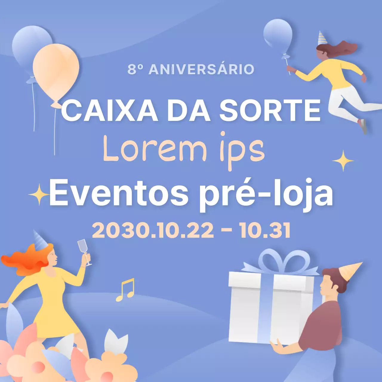 Promover o evento Lucky Box de fantasia azul e amarela
