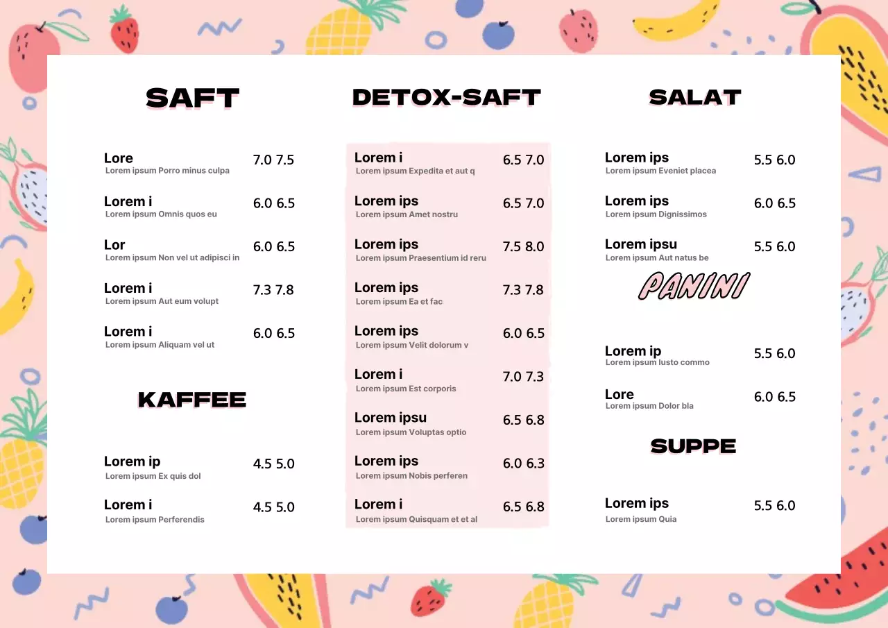 Leichter Fruchtmuster-Rahmen menu3