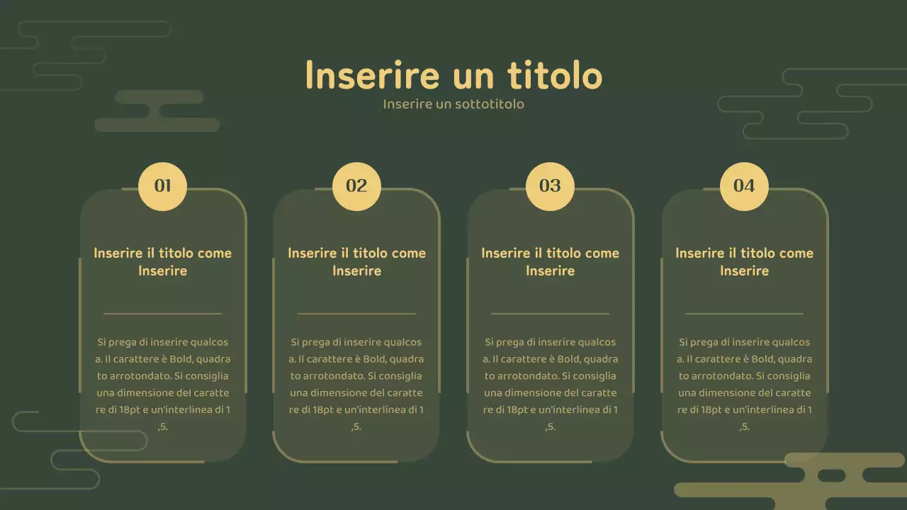 Tabella di elencazione dei contenuti concettuali tradizionali coreani di colore verde e giallo