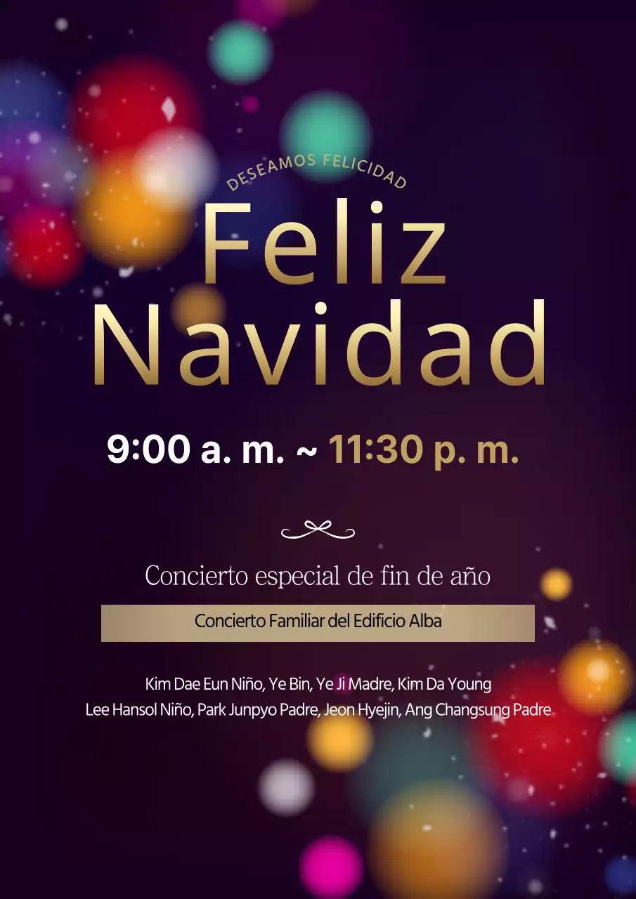 Elegante cartel promocional del recital de Navidad con fondo multicolor