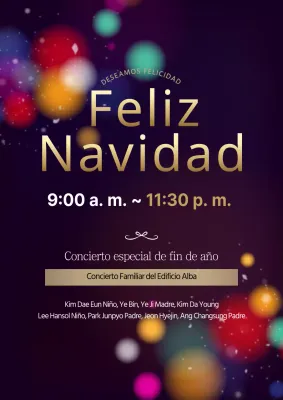 Elegante cartel promocional del recital de Navidad con fondo multicolor