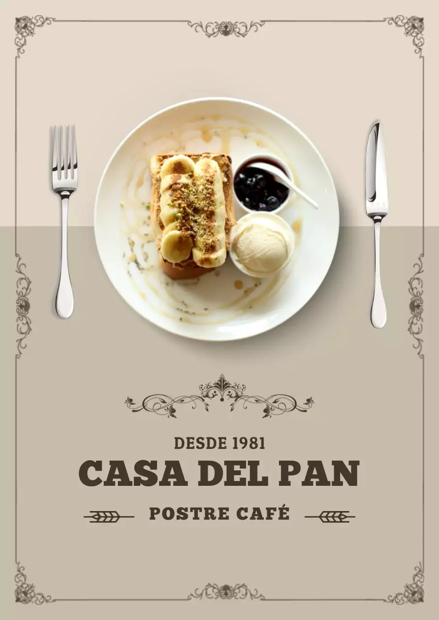 Un anuncio clásico de panadería con fondo beige