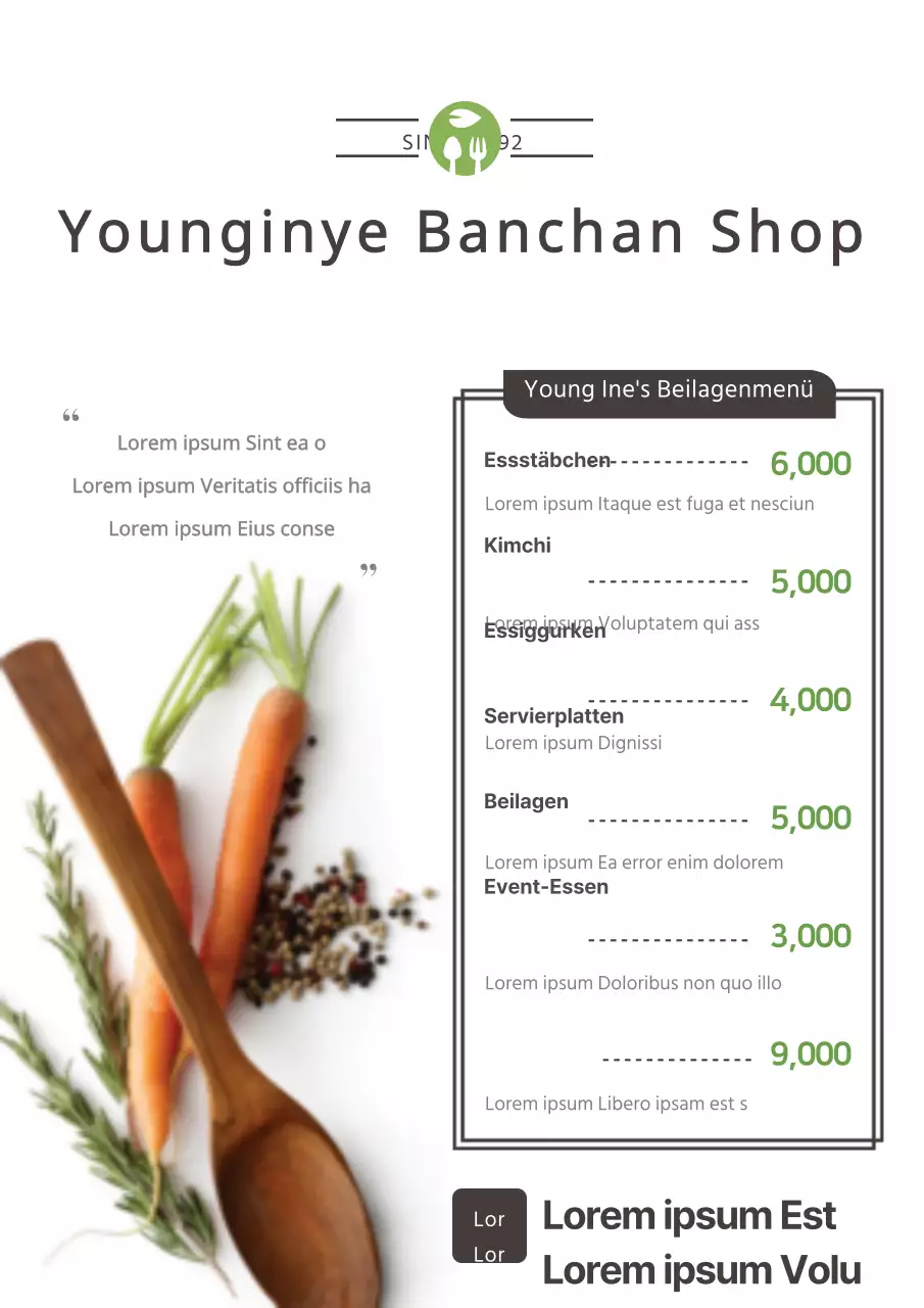 Einfache beige Getränkekarte