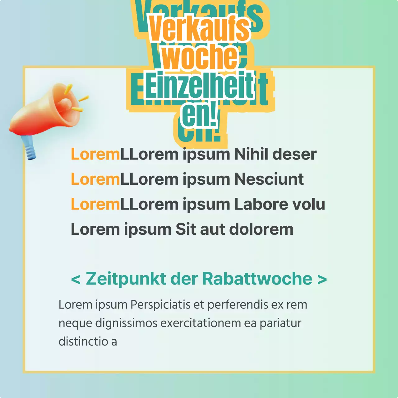 Eine einfache mintfarbene und gelbe Verkaufspost