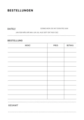 Einfaches Bestellformular Design Poster in weiß