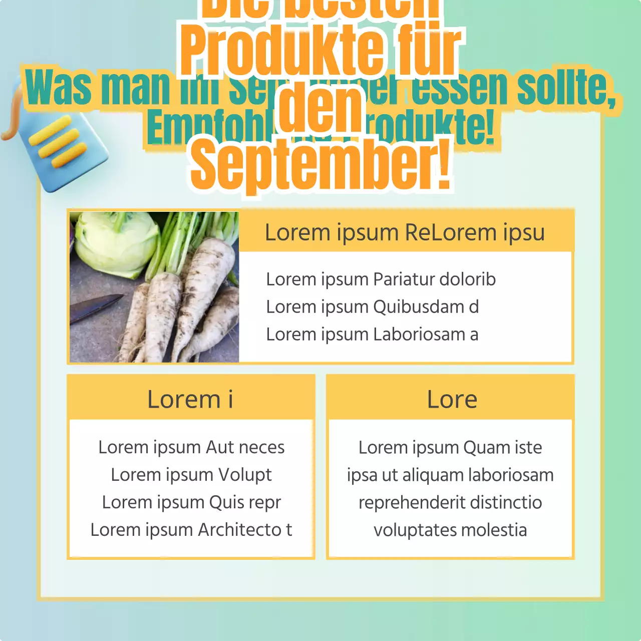 Eine einfache mintfarbene und gelbe Verkaufspost