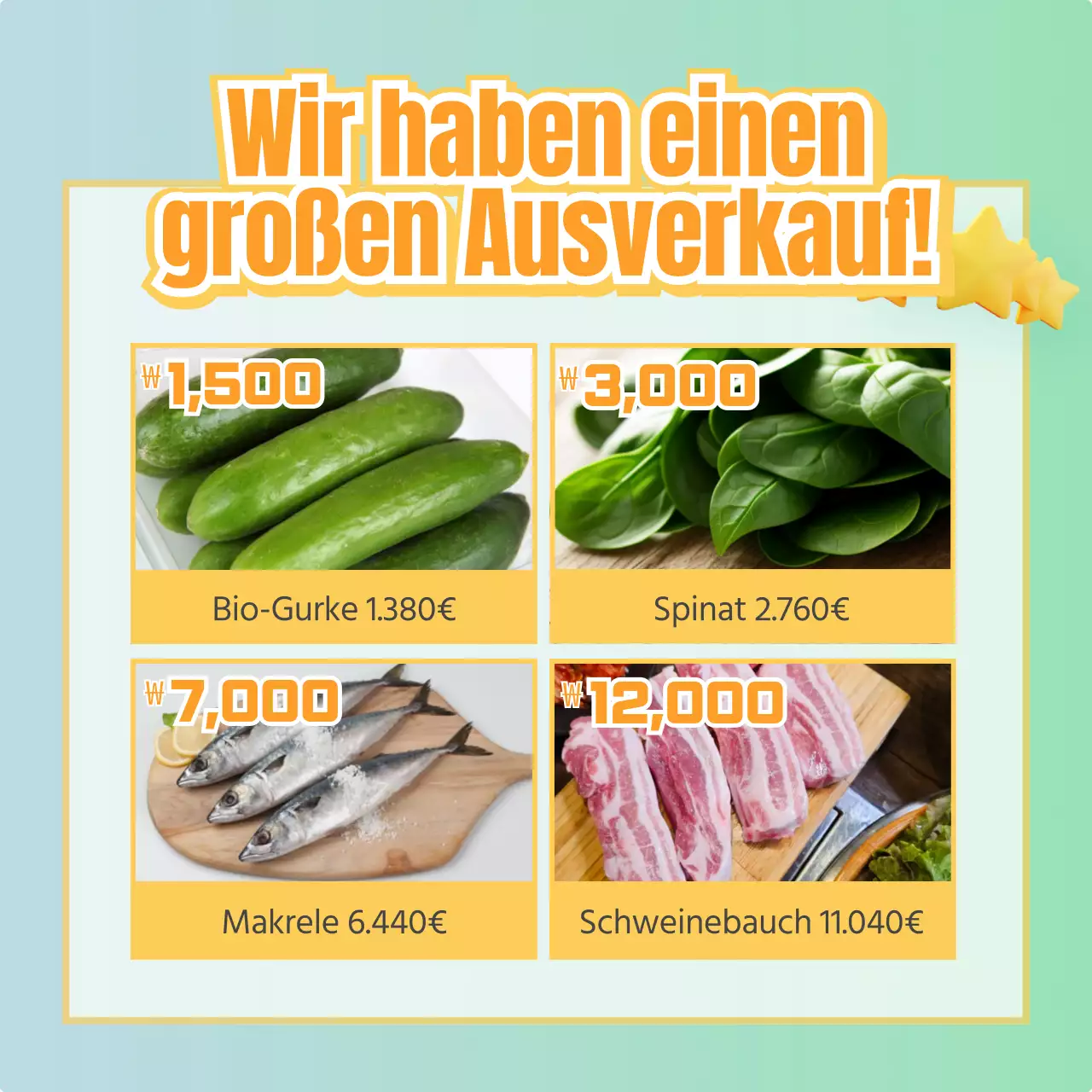 Eine einfache mintfarbene und gelbe Verkaufspost