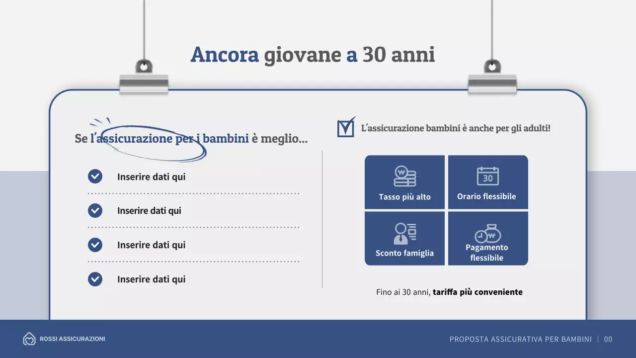 Proposta di assicurazione per bambini con illustrazioni in blu navy