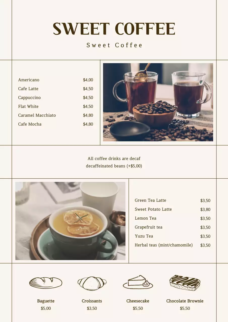 Beige Simple Cafe Menu Poster