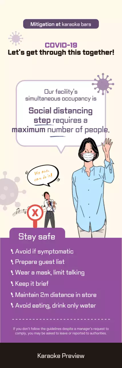 Faixa roxa moderna com as diretrizes da Covid-19