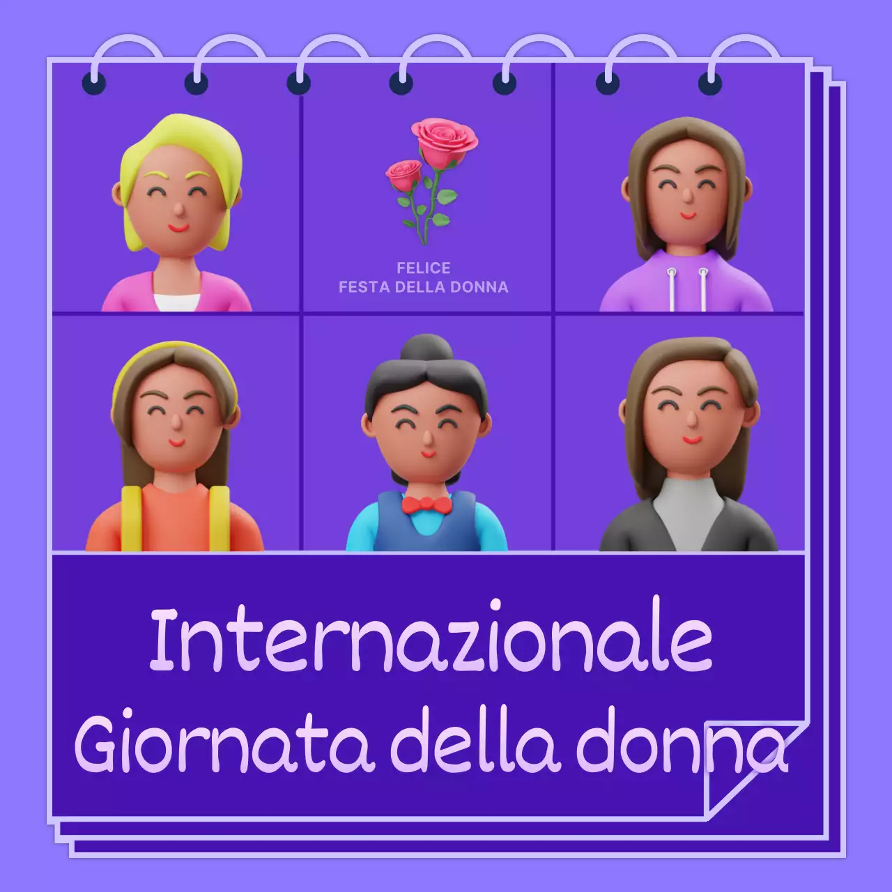 Illustrazione viola di donne di diverse razze per promuovere la Giornata internazionale della donna