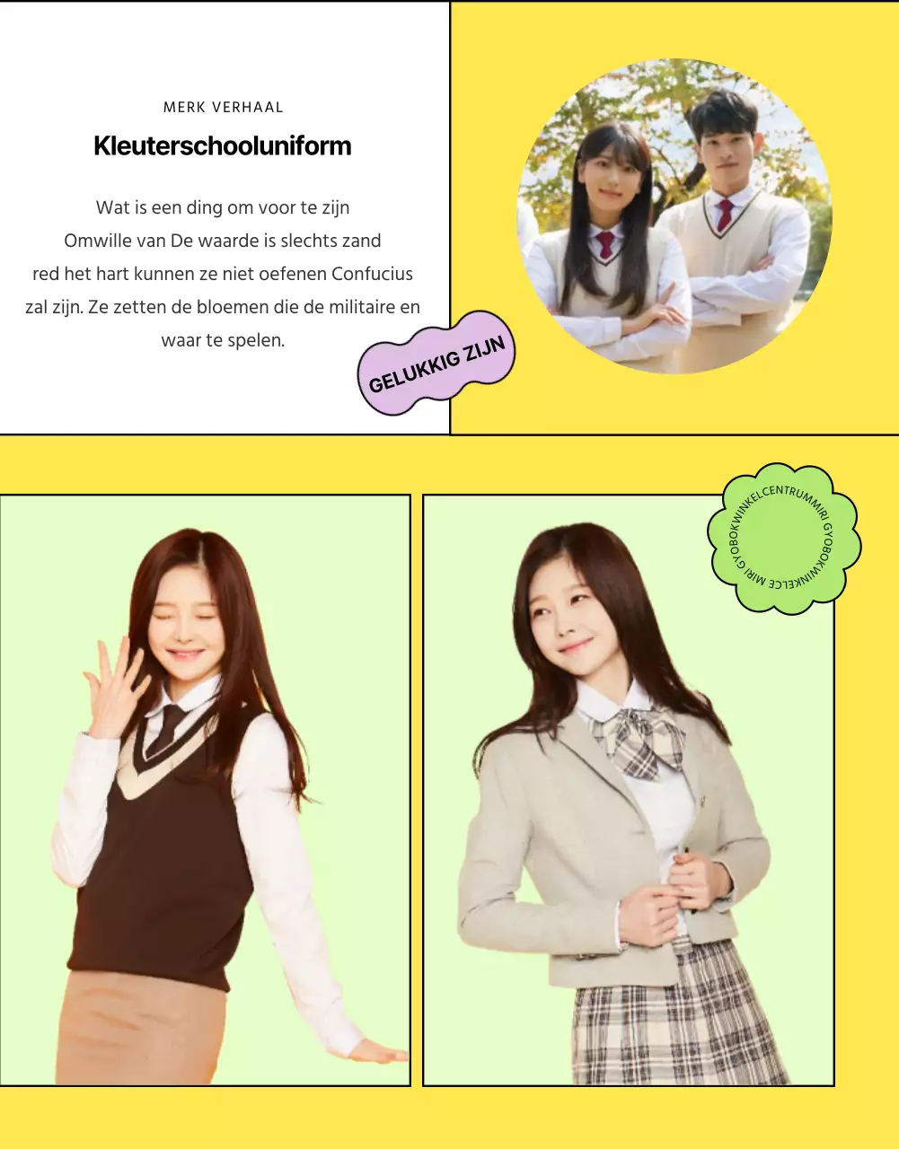 Meer informatie over kleurrijke, lenteachtige schooluniformen huren